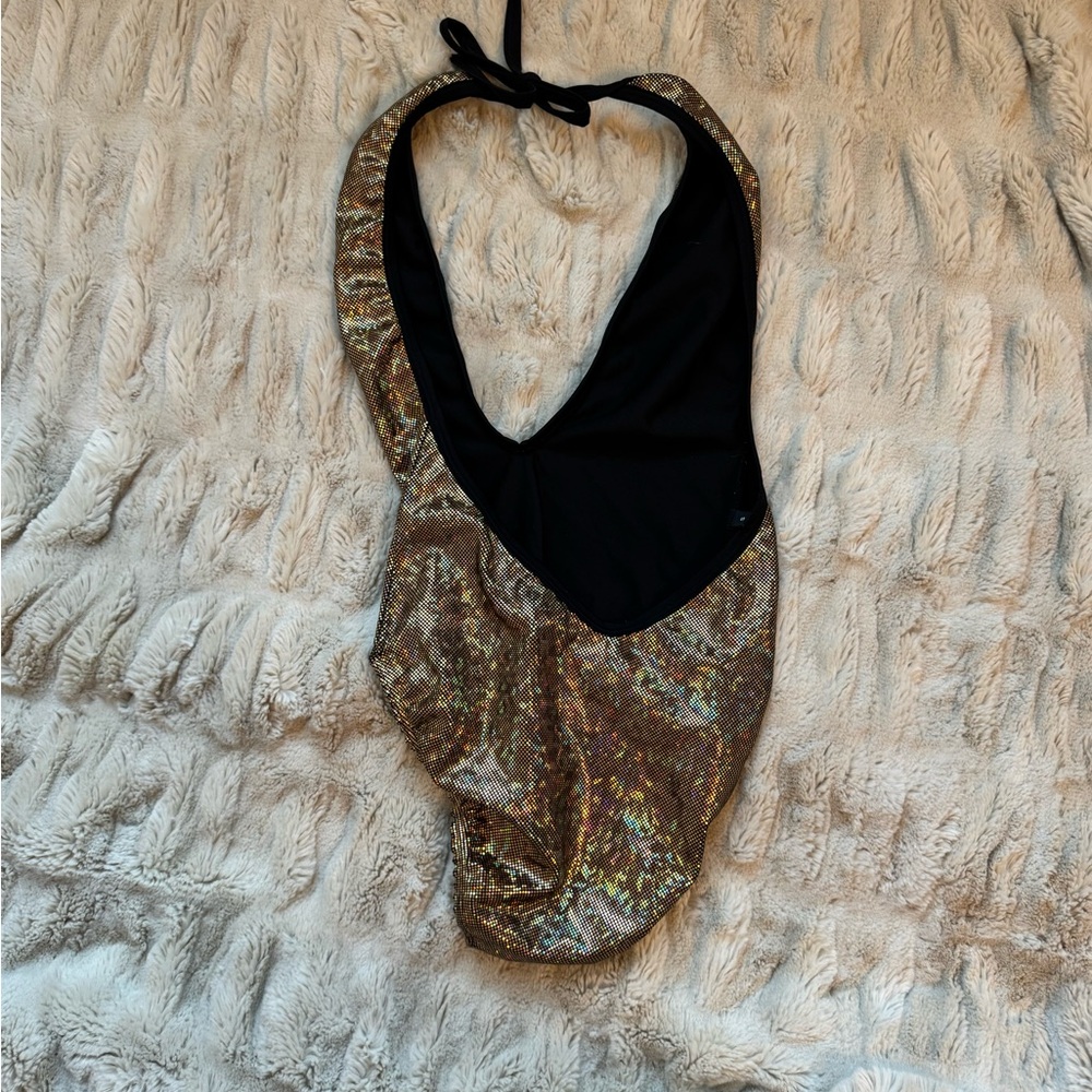 Shimmering Gold Halter rave Mi Gente festival bodysuit - Picture 2 of 3
